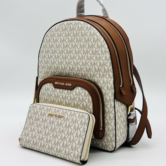 Michael Kors Medium Jaycee Zip Packet Backpack & Large Flat MF Phone Case Wallet - Picture 2 of 15